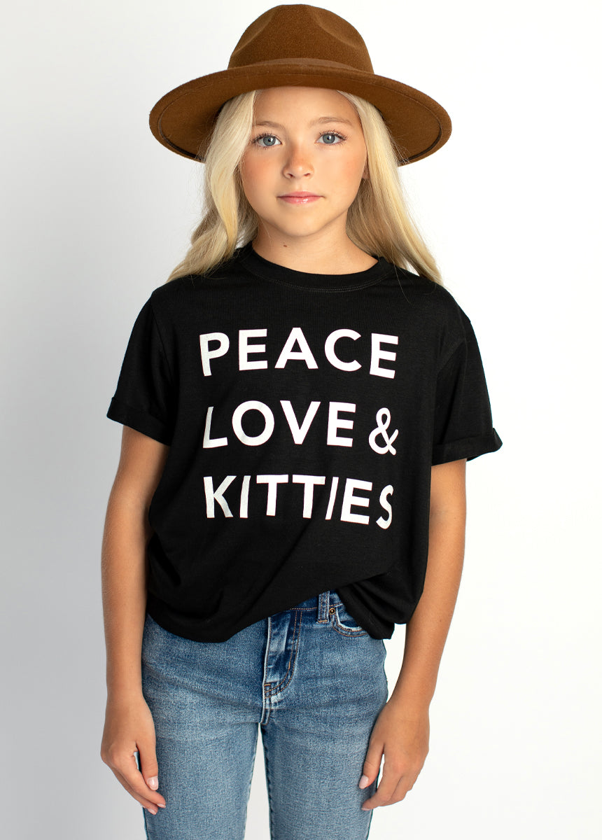 Peace Love Kitties Tee in Black