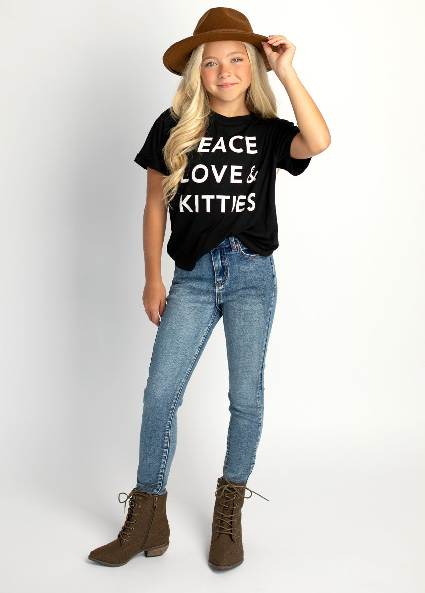Peace Love Kitties Tee in Black