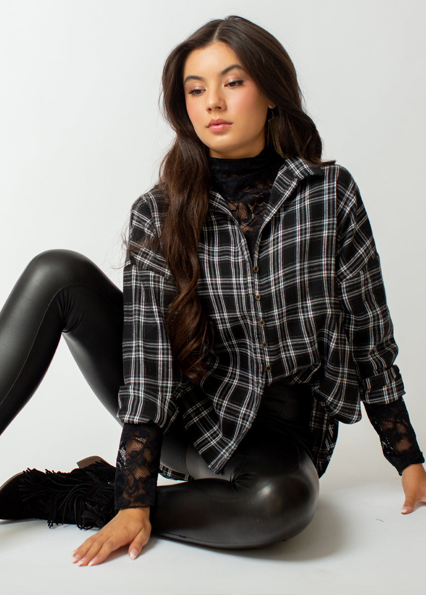 Marika Top in Black Plaid