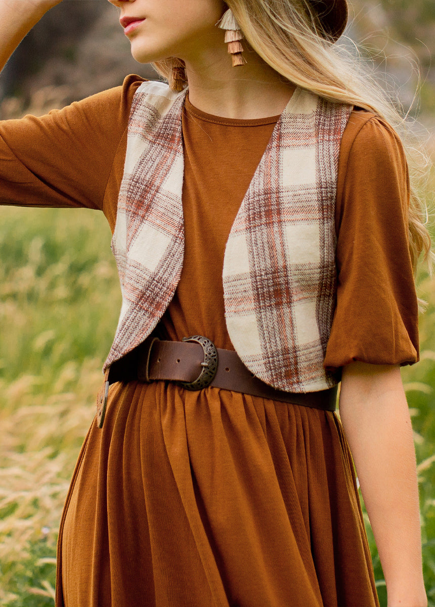 Meike Vest in Ecru Plaid