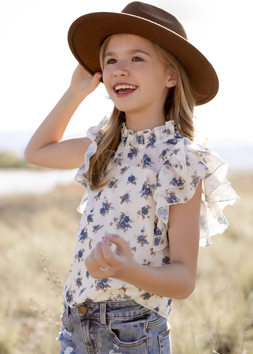 Isadora Top in Cream Ditsy Floral