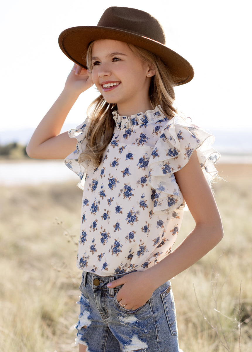 Isadora Top in Cream Ditsy Floral
