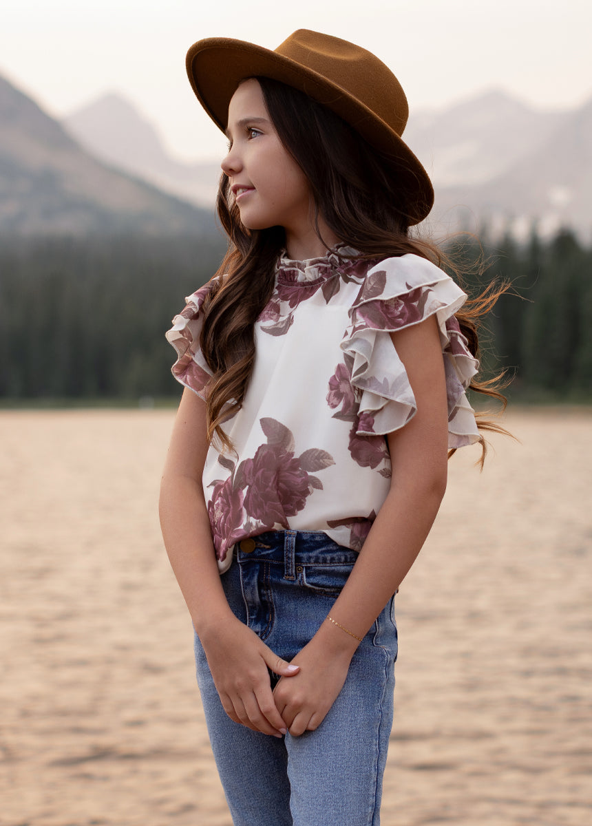 Isadora Top in Large Cream Floral