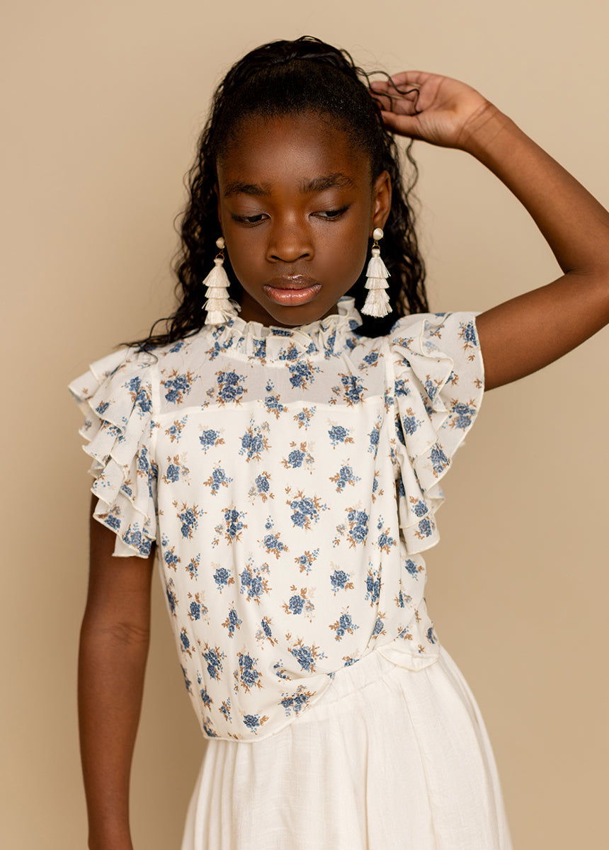 Isadora Top in Cream Ditsy Floral
