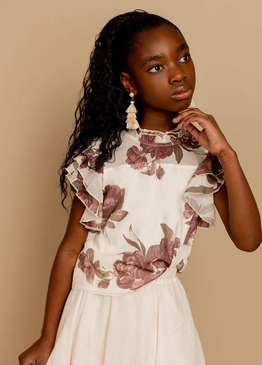 Isadora Top in Large Cream Floral