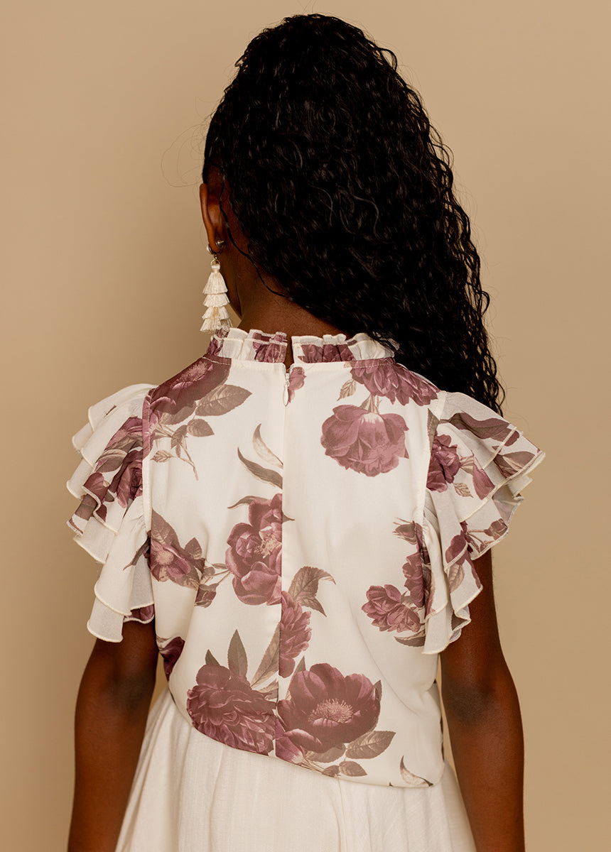 Isadora Top in Large Cream Floral
