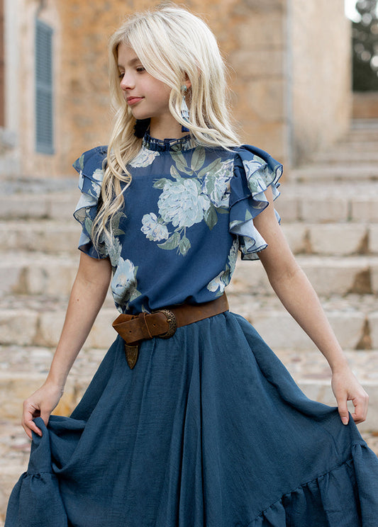 Isadora Top in Large Navy Floral