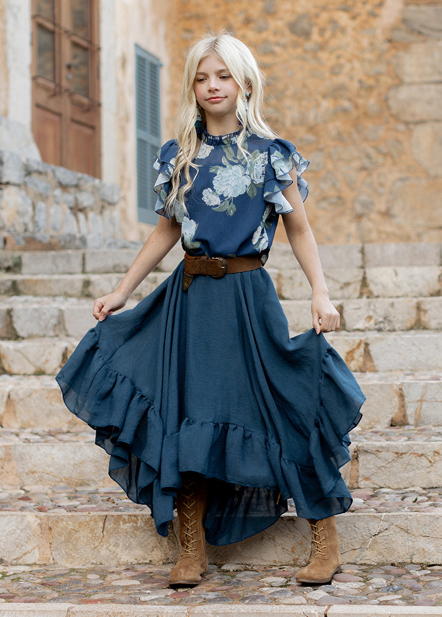 Isadora Top in Large Navy Floral