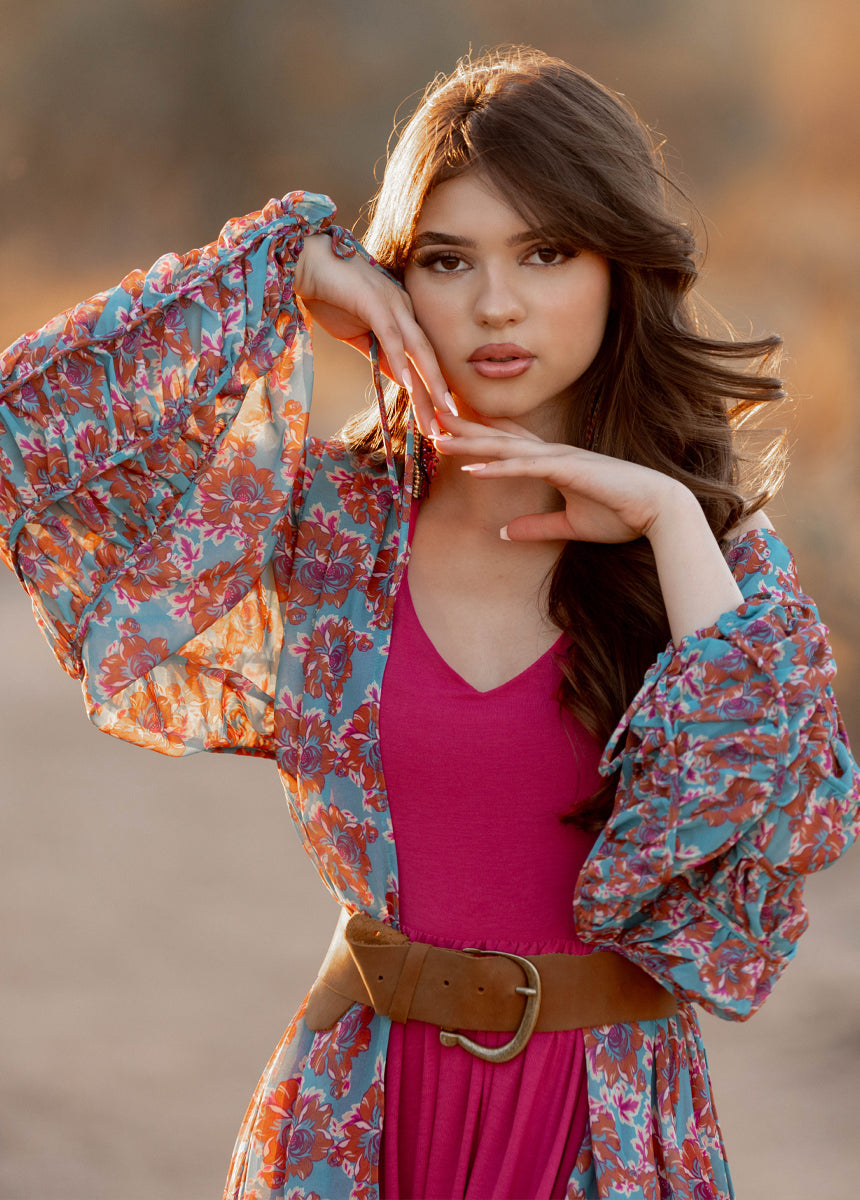 Brandy Duster in Teal Floral