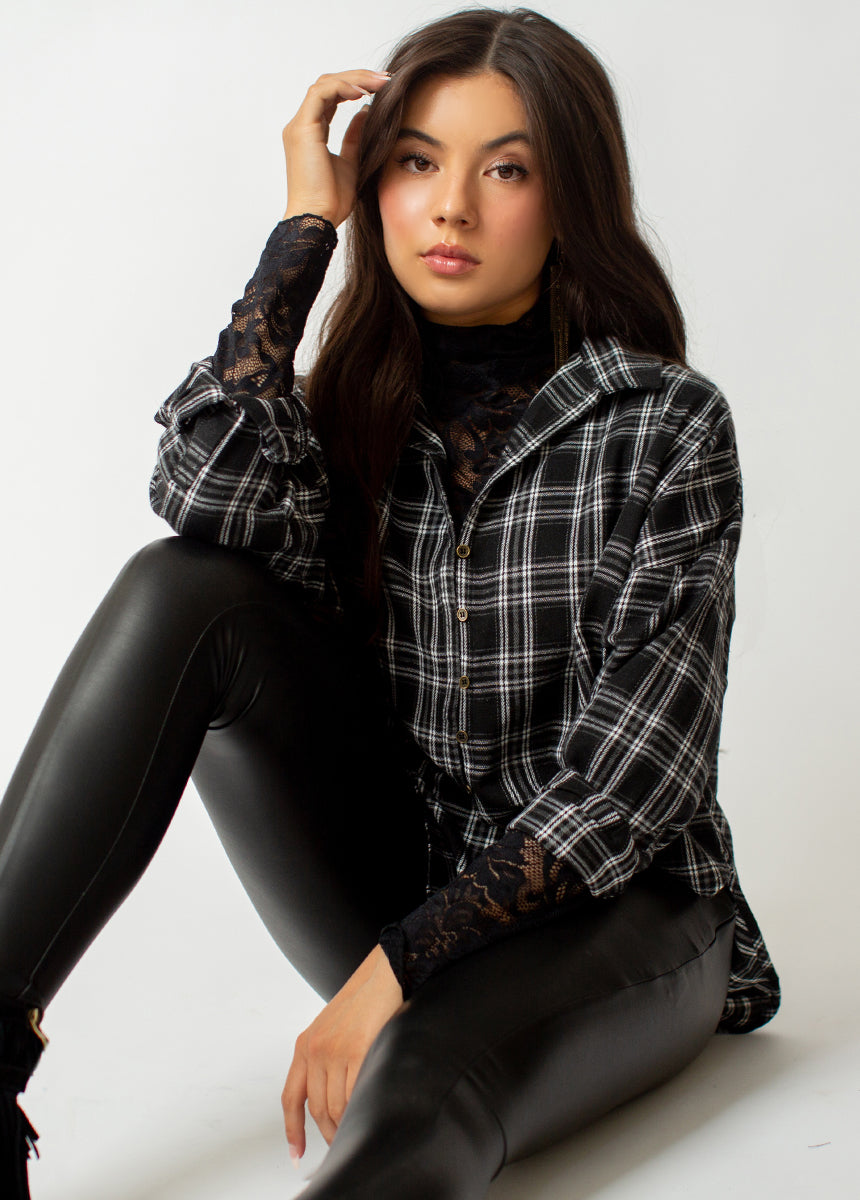 Marika Top in Black Plaid