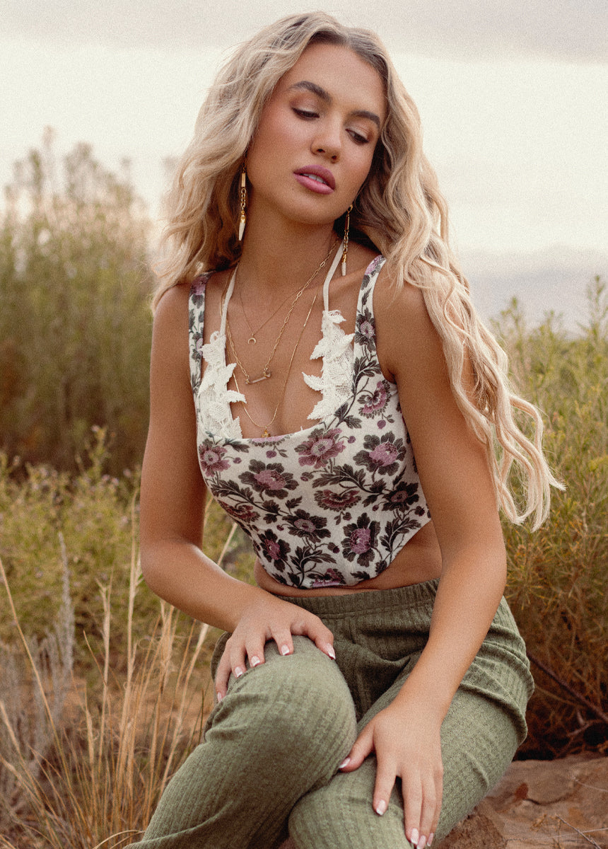 Journee Corset Top in Cream Floral