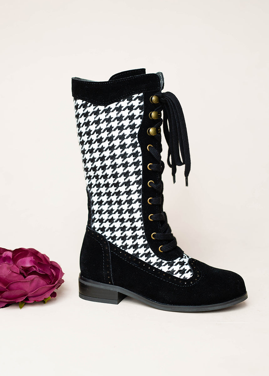 Keiko Tall Boots in Black Houndstooth