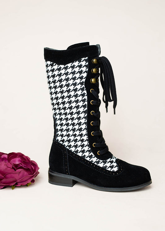 Keiko Tall Boots in Black Houndstooth
