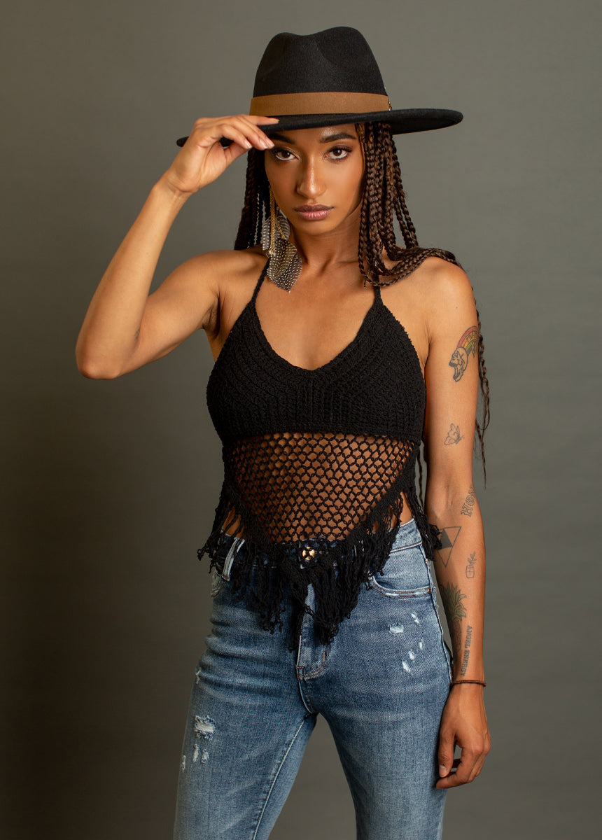 Wrenley Crochet Top in Black