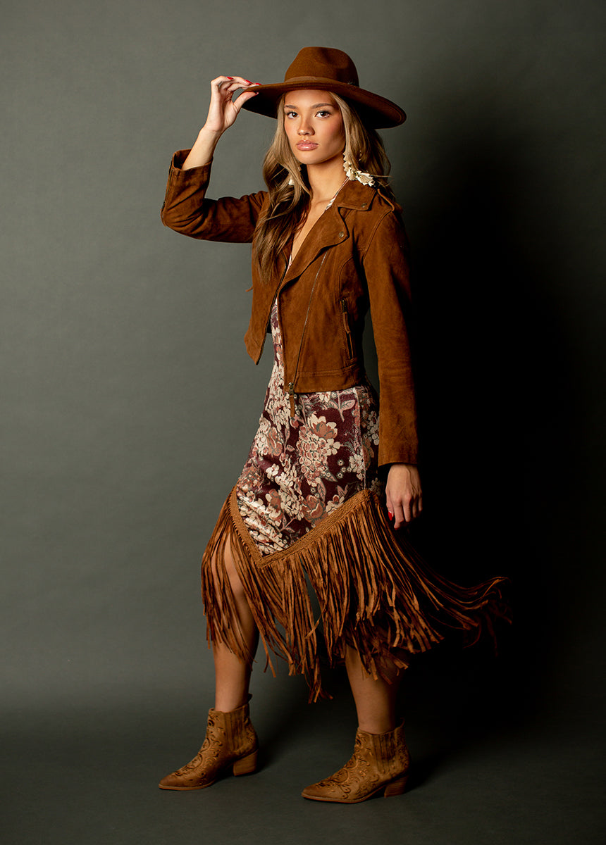 Klara Fringe Dress in Burgundy Floral