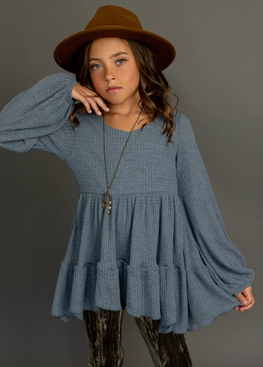 Laila Henley Top in Dusty Teal