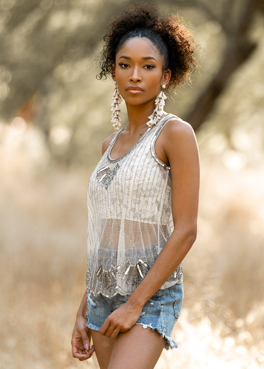 Laken Beaded Top in Champagne