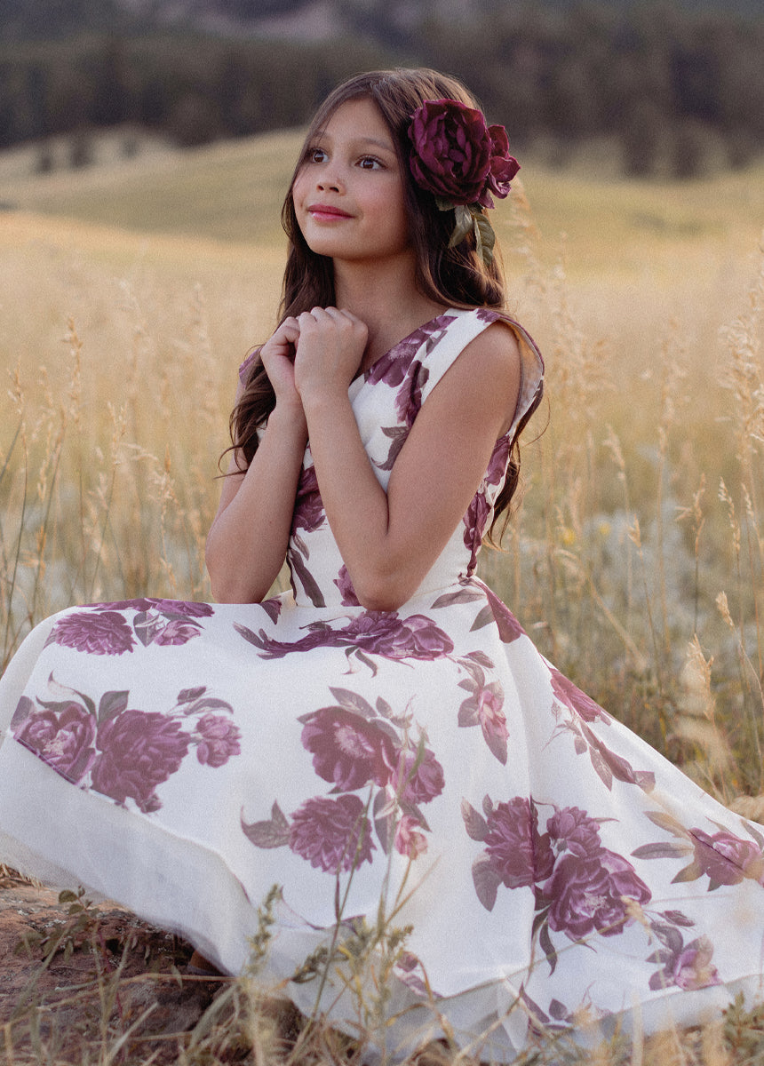 Lezah Petticoat Dress in Large Cream Floral