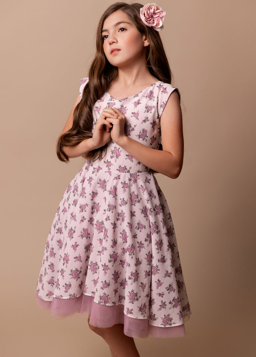 Lezah Petticoat Dress in Lilac Ditsy Floral