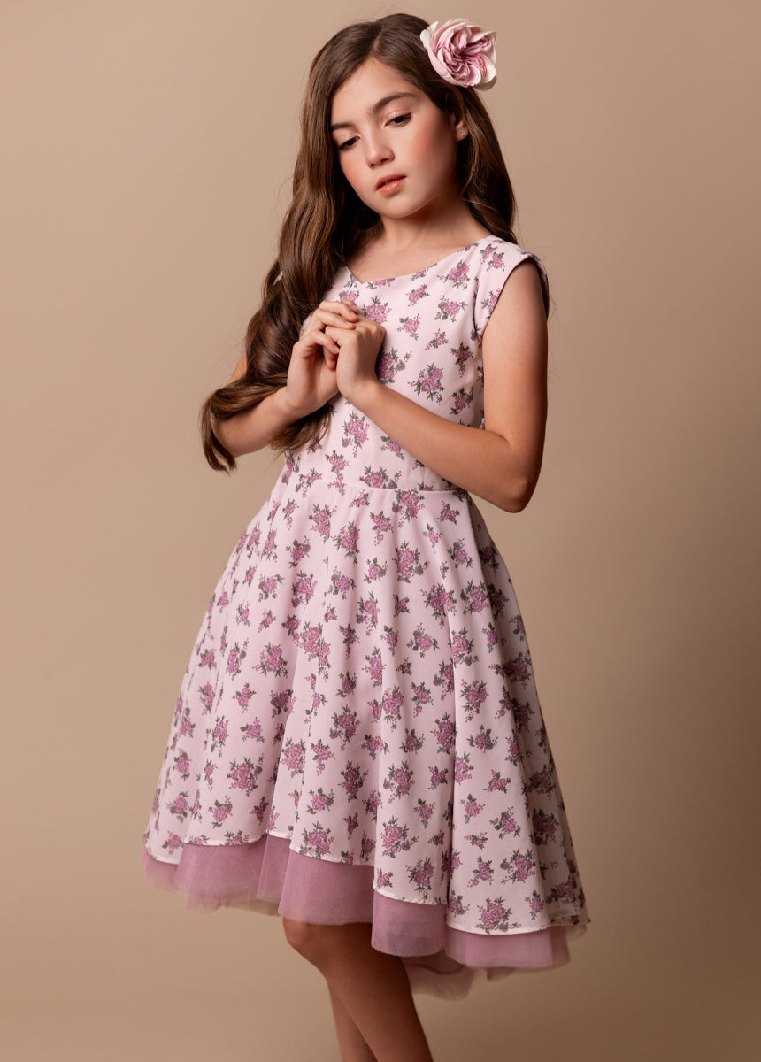 Lezah Petticoat Dress in Lilac Ditsy Floral