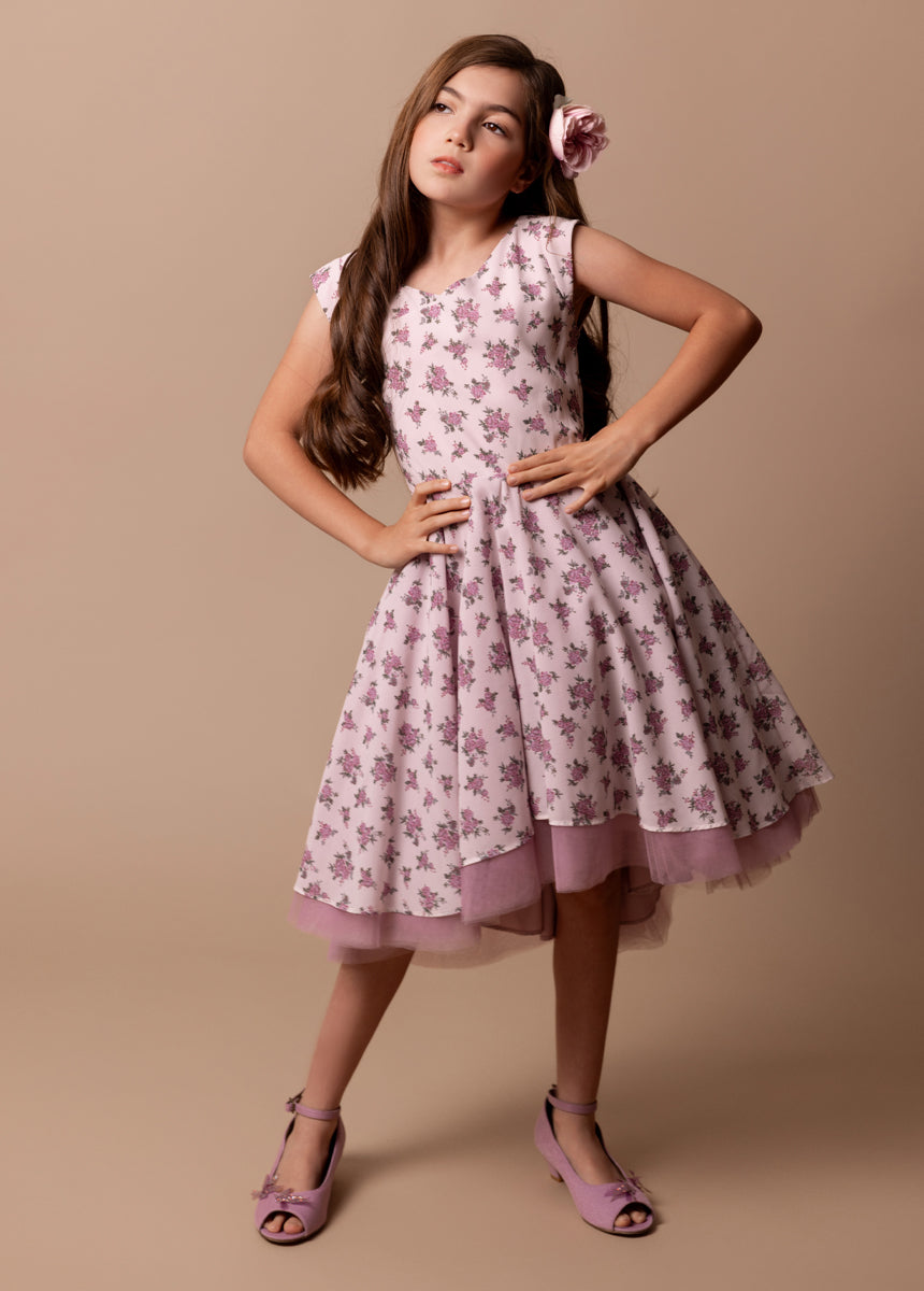 Lezah Petticoat Dress in Lilac Ditsy Floral