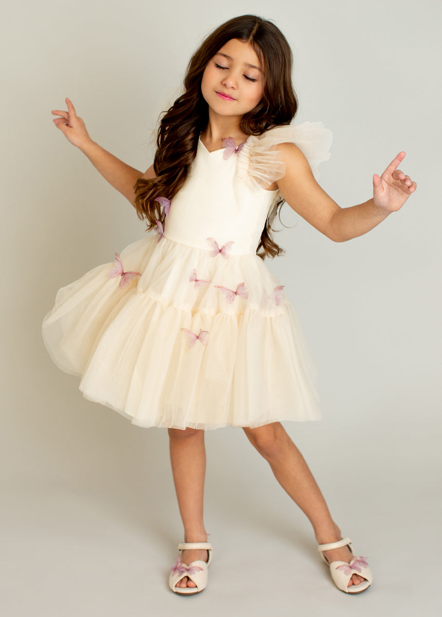 Mercedes Peep Toe Flats in Cream