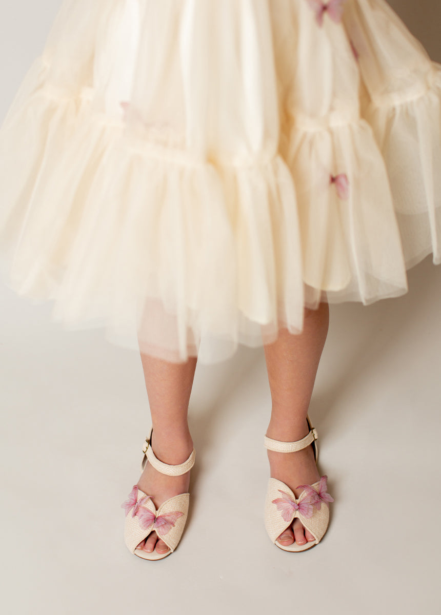 Mercedes Peep Toe Flats in Cream