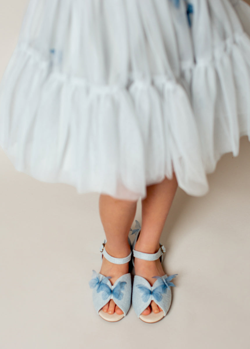 Mercedes Peep Toe Flats in Pale Blue