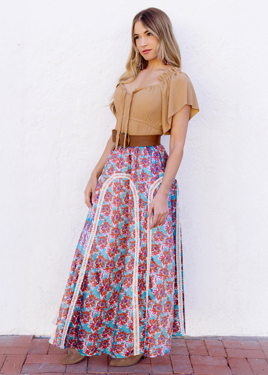 Ravina Skirt in Teal Floral