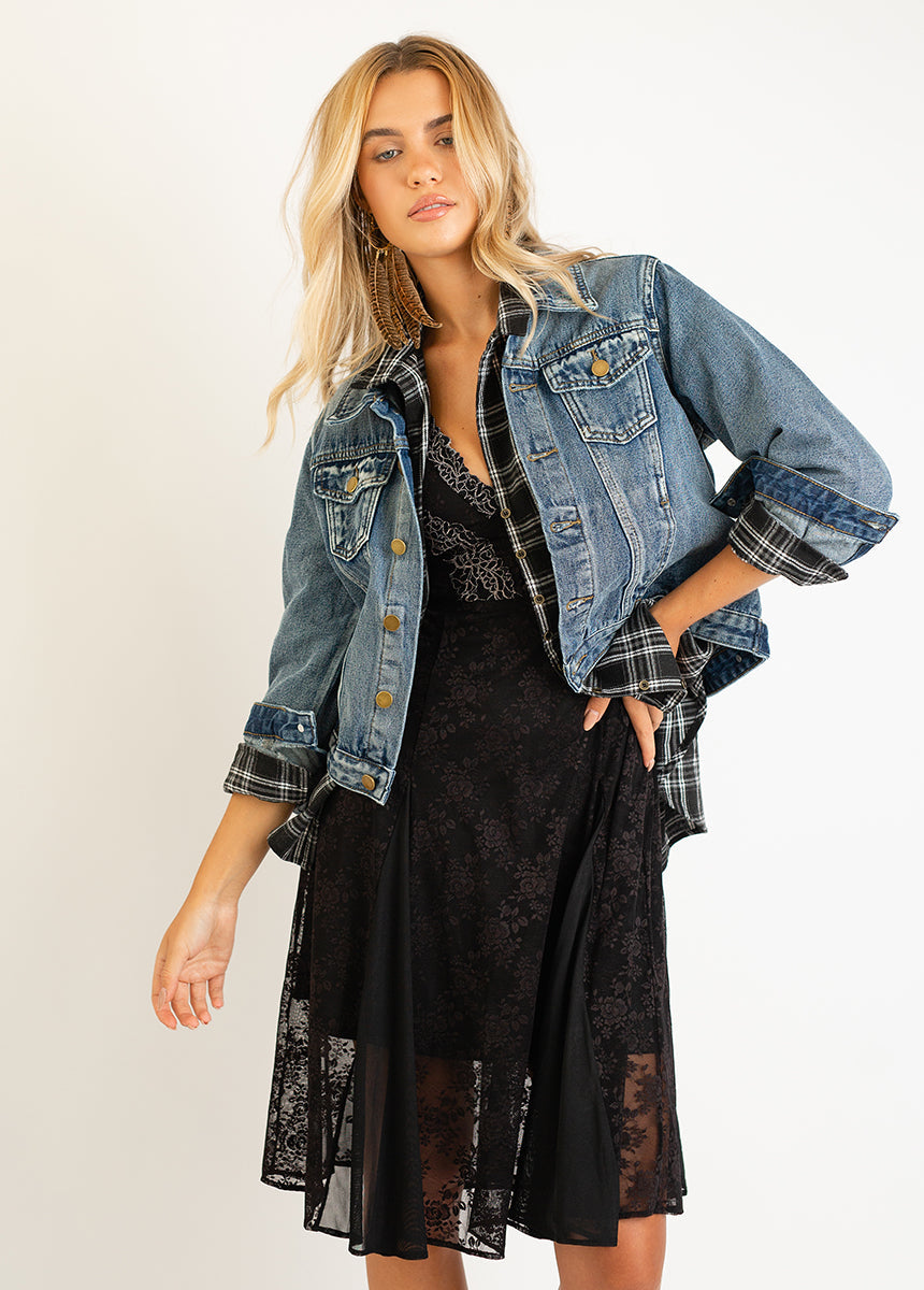 Marika Top in Black Plaid