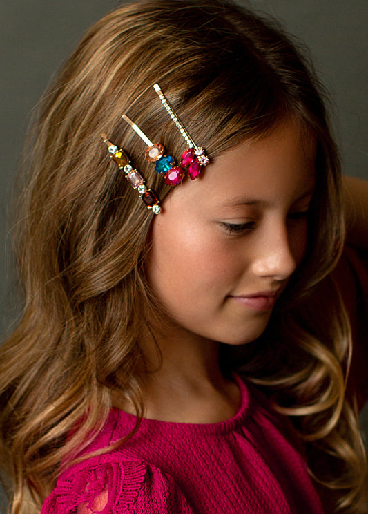Marzie Barrette Set in Matte Gold Multi