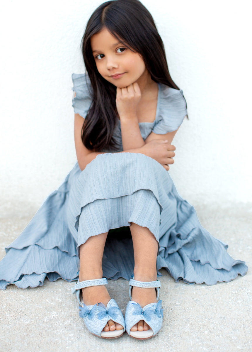 Mercedes Peep Toe Flats in Pale Blue