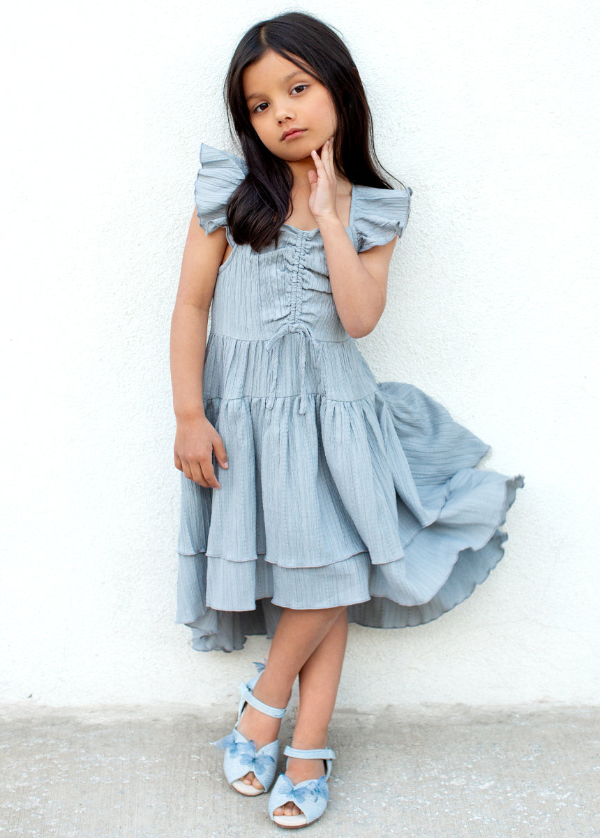 Mercedes Peep Toe Flats in Pale Blue