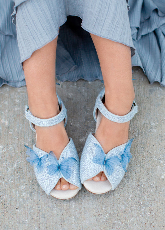 Mercedes Peep Toe Flats in Pale Blue