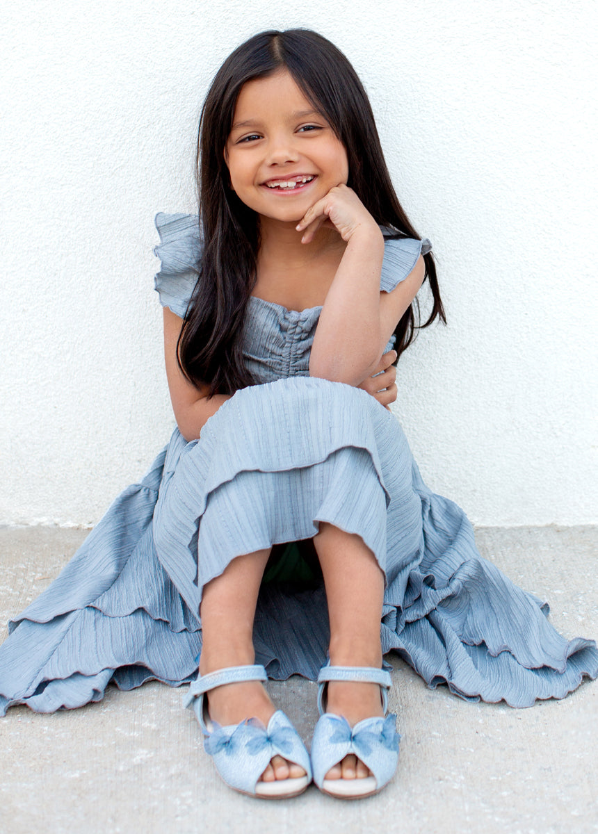 Mercedes Peep Toe Flats in Pale Blue