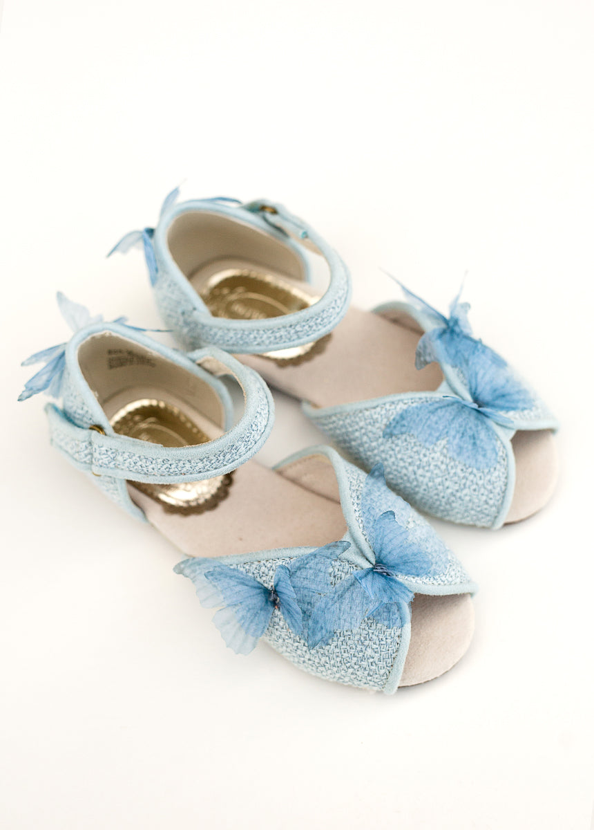 Mercedes Peep Toe Flats in Pale Blue