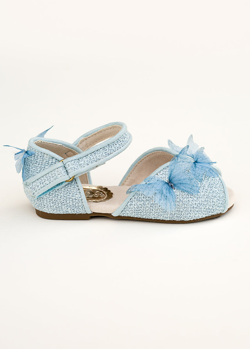 Mercedes Peep Toe Flats in Pale Blue