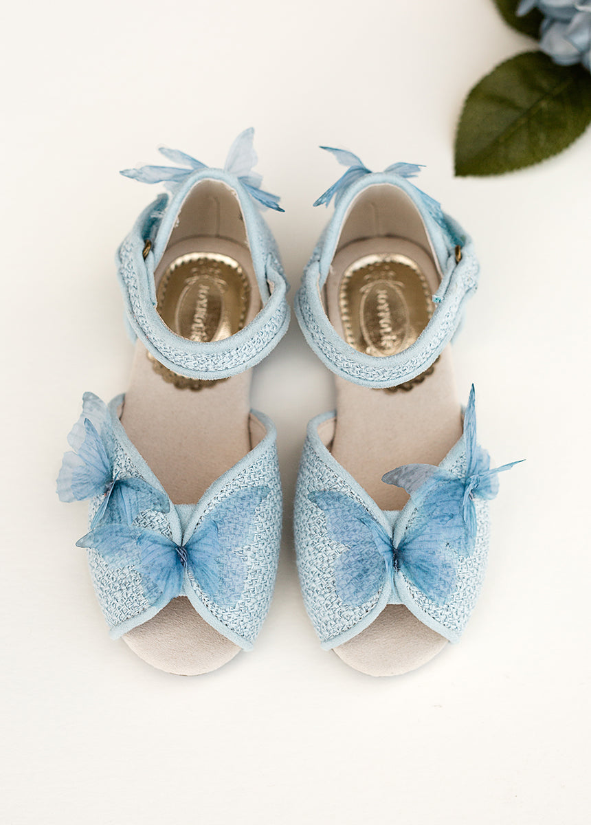 Mercedes Peep Toe Flats in Pale Blue