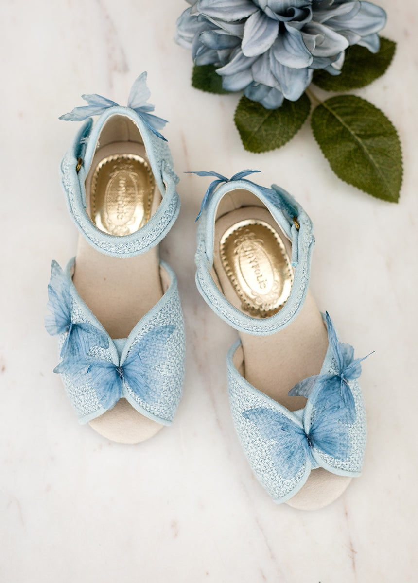 Mercedes Peep Toe Flats in Pale Blue