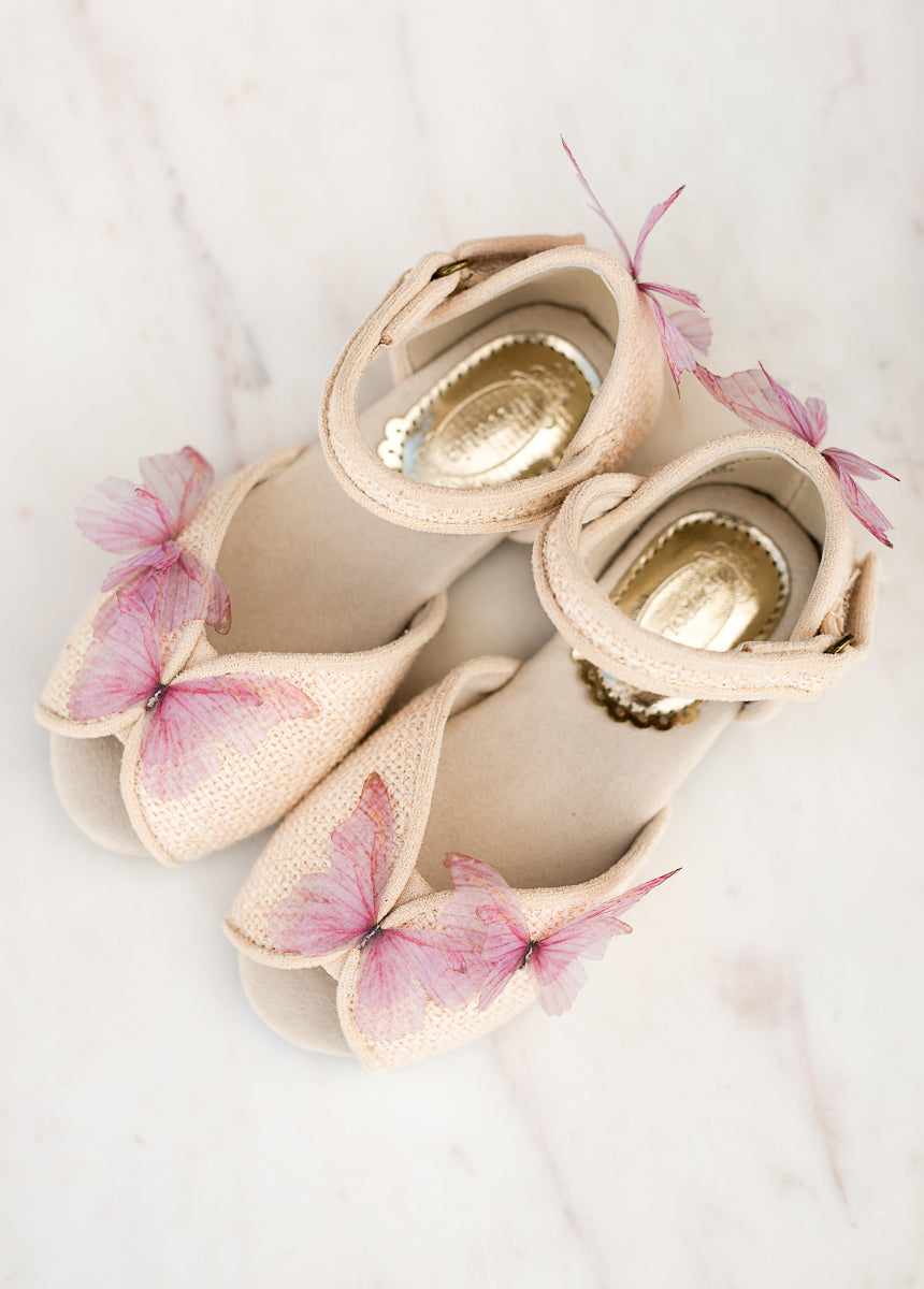 Mercedes Peep Toe Flats in Cream