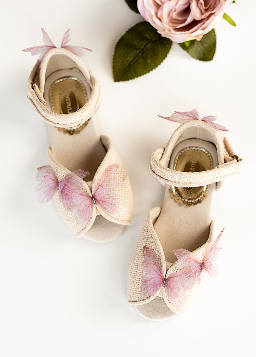 Mercedes Peep Toe Flats in Cream