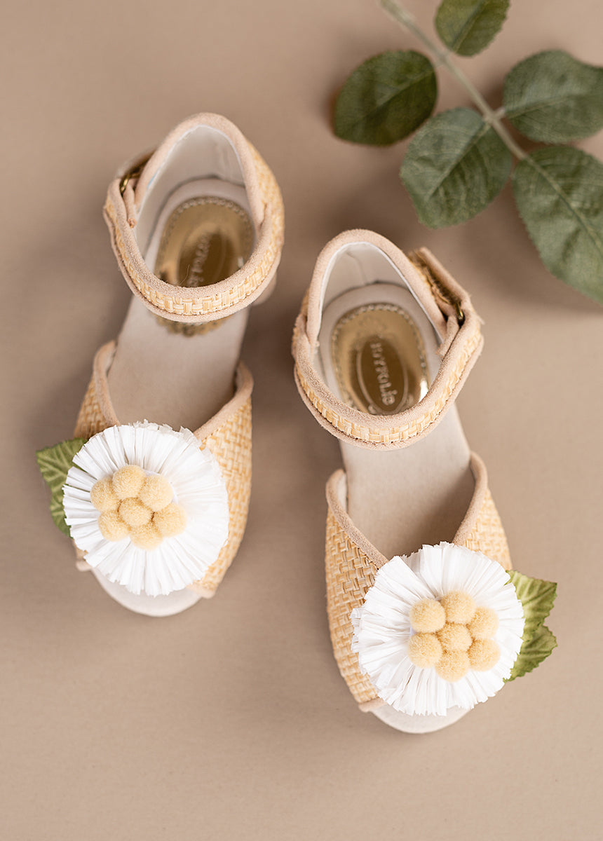 Mercedes Peep Toe Flats in Straw