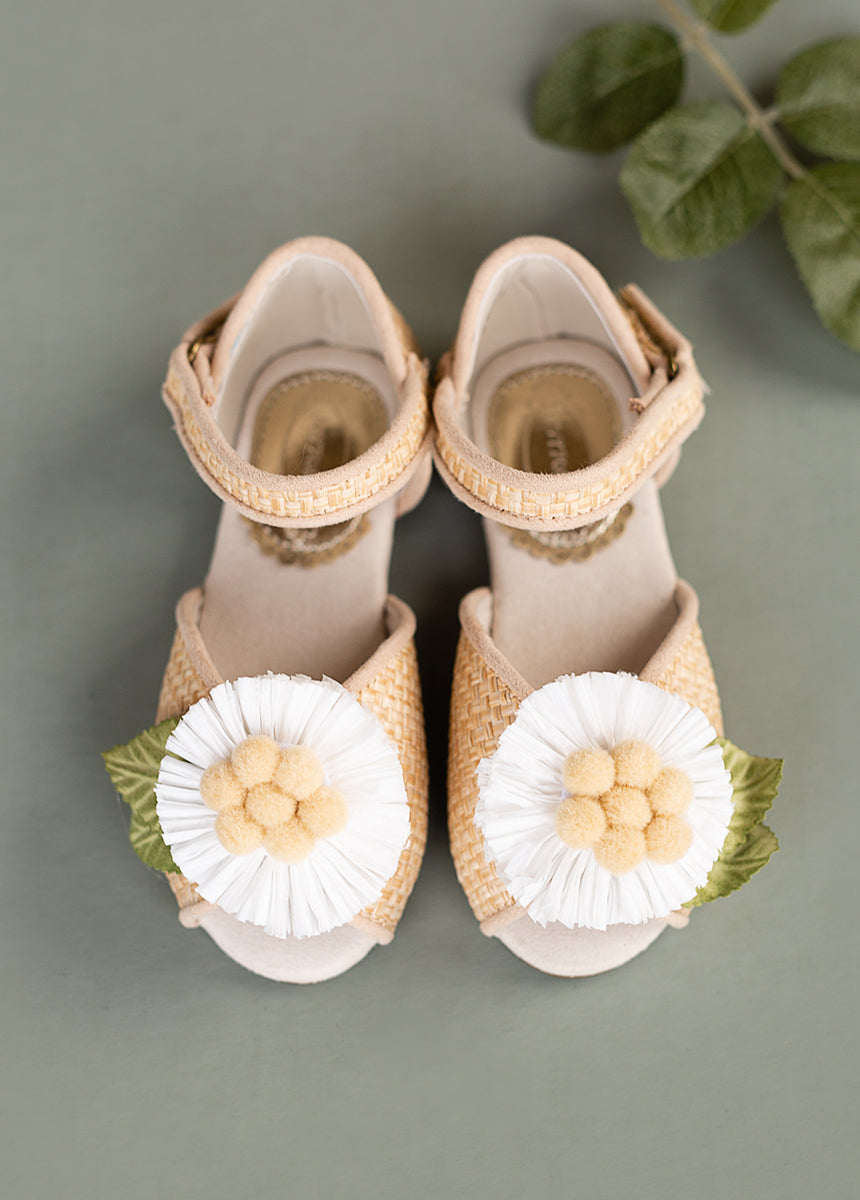 Mercedes Peep Toe Flats in Straw