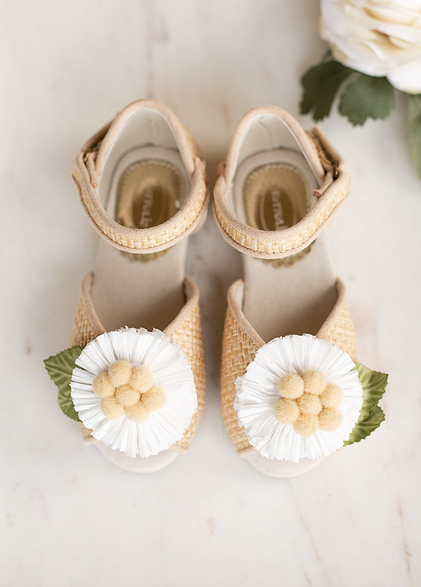 Mercedes Peep Toe Flats in Straw