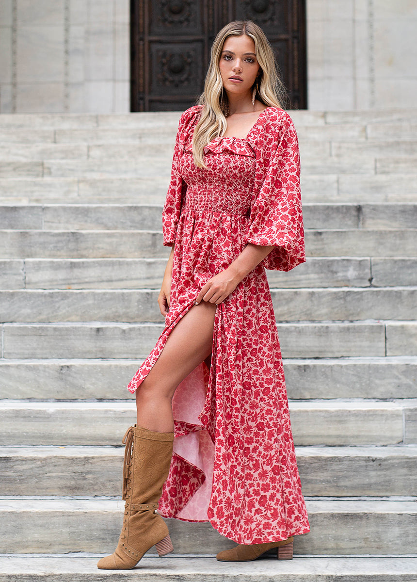 Odette Dress in Red Floral