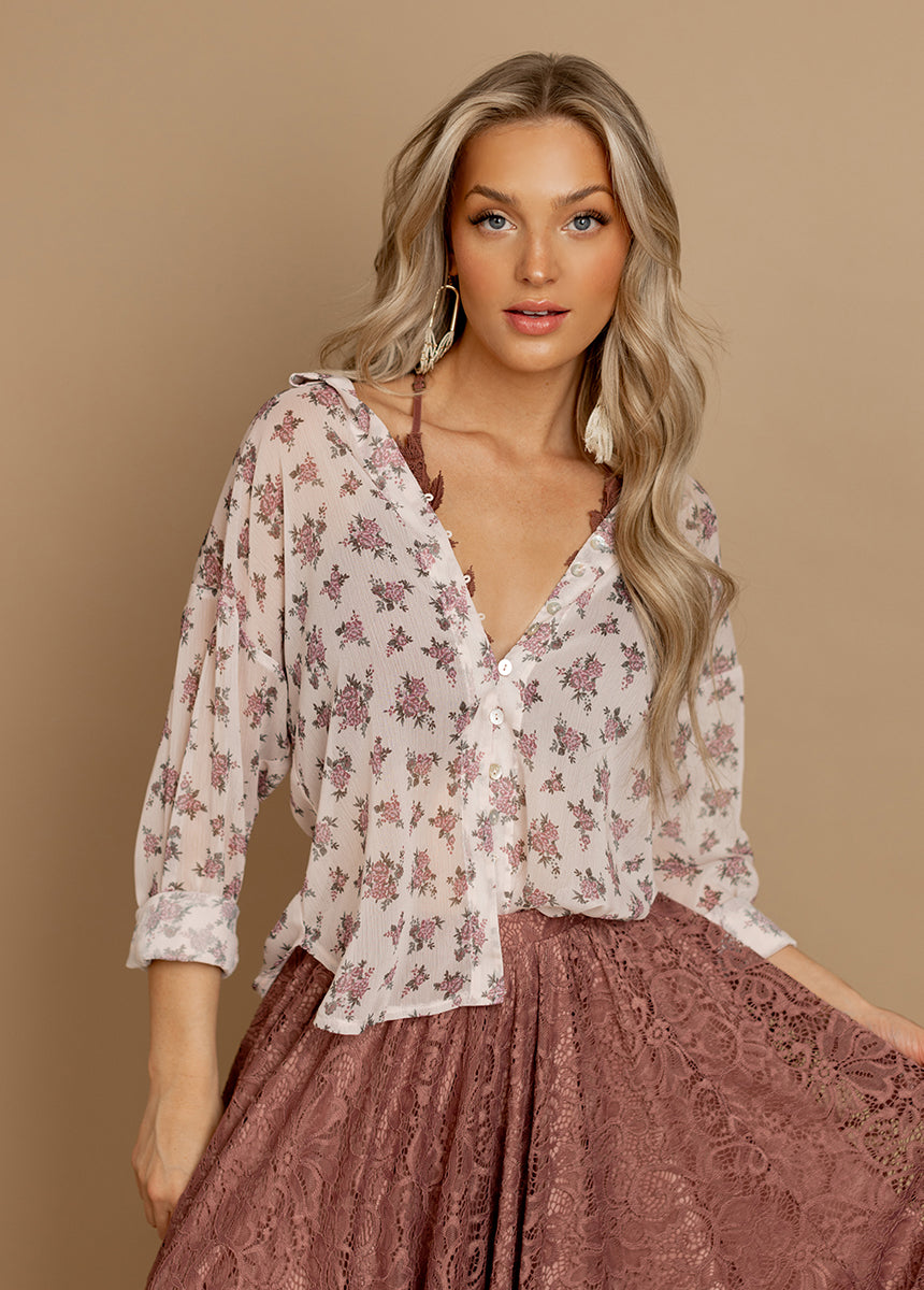Agnes Top in Lilac Ditsy Floral