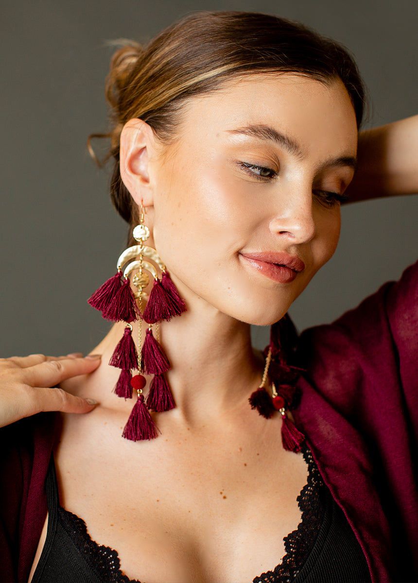 Pomla Earrings in Burgundy