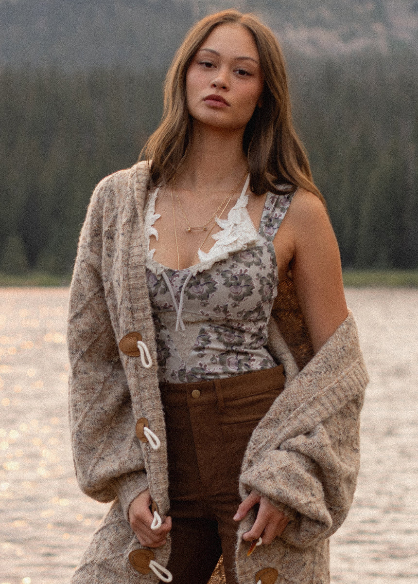 Pansey Bodysuit in Taupe Floral