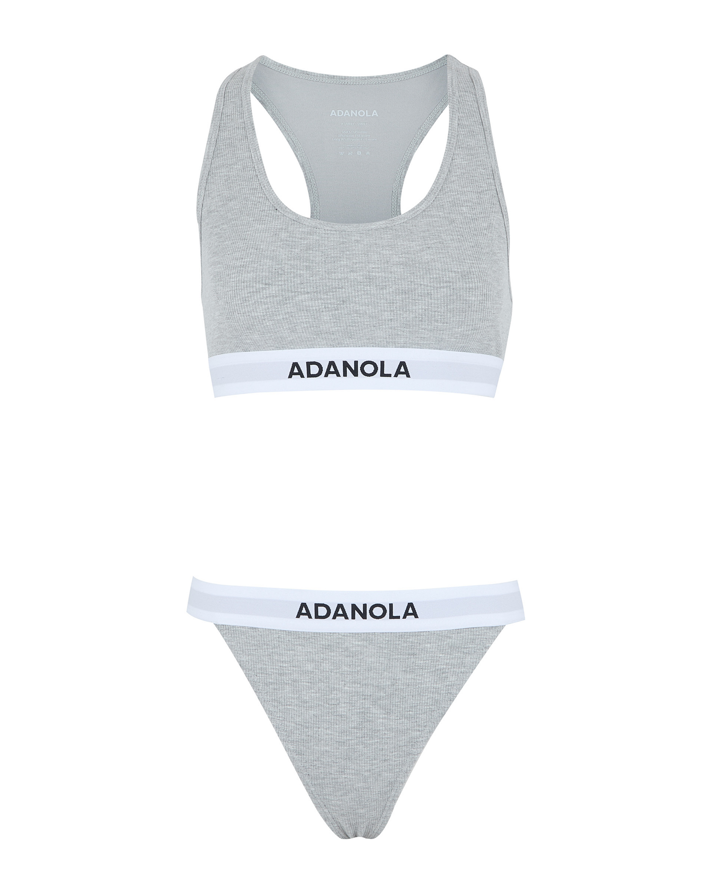 Branded Ribbed Thong - Grey Melange