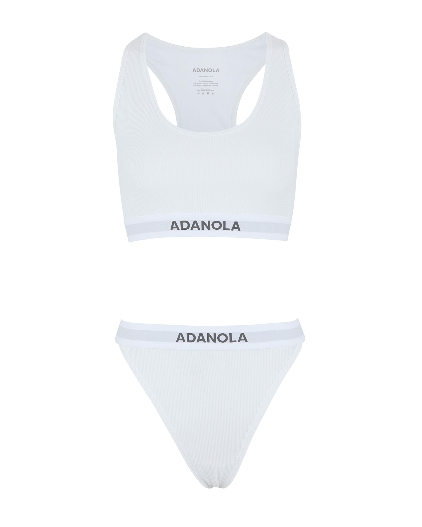 Branded Ribbed Thong - White